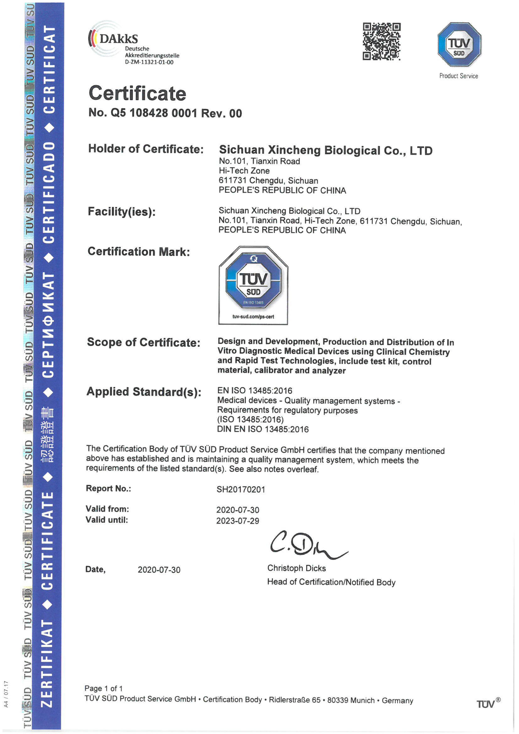 Porcellana Sichuan Xincheng Biological Co., Ltd. Certificazioni
